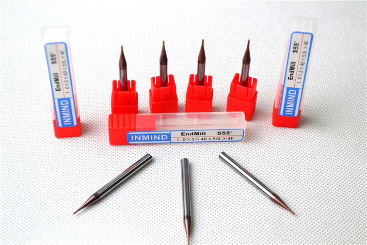 İki 0.3 mm 0.9 mm HRC60 mikro sonunda Mills mikro boyutu HRC55 kesici, flüt